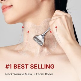 Mascarilla antiarrugas para el cuello 7EA + parches reafirmantes para el cuello con rodillo, mascarilla coreana de colágeno profundo para reafirmar y 