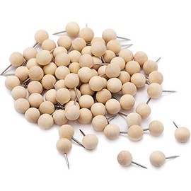 Wooden Push Pins Thumb Tacks Push Pins for Cork Board Round Head Map Pins with Steel Needle Point Boho Office Supplies (White,80 Pieces)