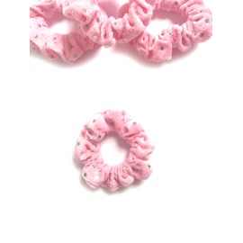 Bobblelady. 4 pcs Small Scrunchies, 8 cm Across. Hair Ponytail Holder. Suit Child/Thin Hair Or If You Like A Lass Bulky Scrunchie. Super Soft And Stretchy. Velvet With Holographic Sequins Baby Pink.