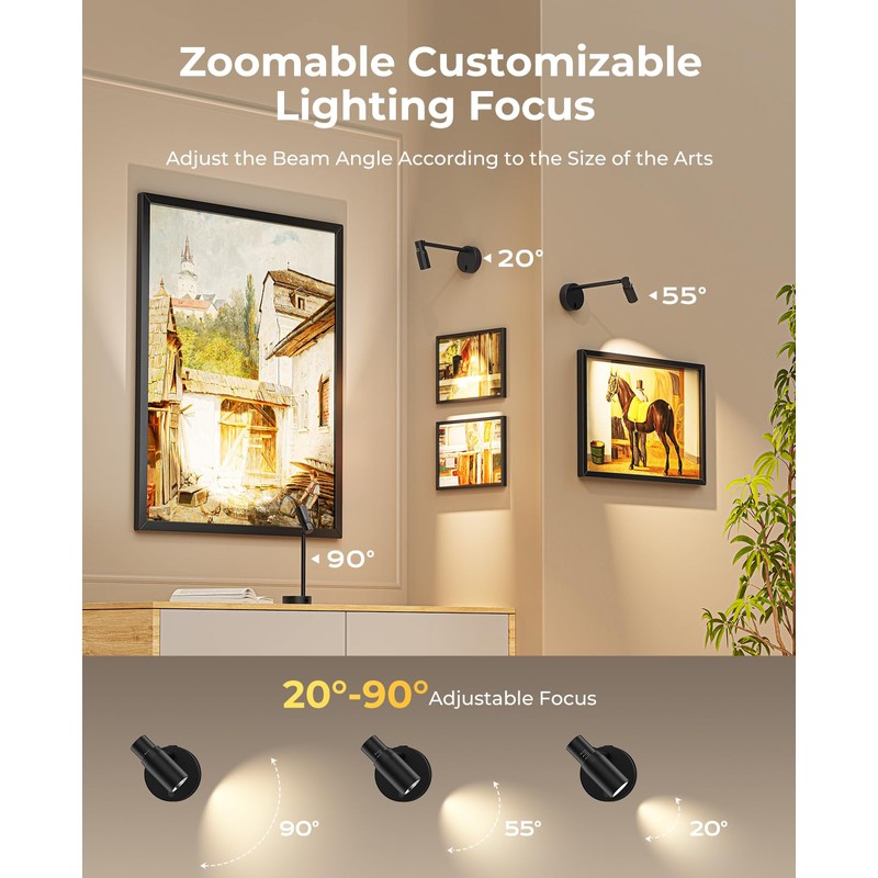 PESUTEN Zoomable Picture Light for Wall, Battery Operated Art Light