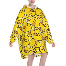 Funny Duck Wearable Blanket Hoodie Adult Yellow Cartoon Ducks Oversized Sweatshirts Blanket Cute Animals Warm Cozy Microfiber Fleece Sherpa Blanket With Pockets For Women Girls Men