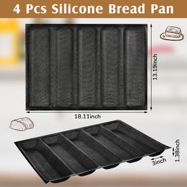 Maxcheck 4 Pcs Silicone Perforated Baking Forms Sandwich Mold French Baguette Bread Pan Mat 5 Loaf Non Stick Baking Liners for Home Kitchen