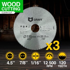 4-1/2 Inch Angle Grinder Circular Saw Blade Set for Wood, Plywood, Laminate, Drywall, Plastic – 120T Woodworking Saw Blade with 7/8 Inch Arbor from GRAFF