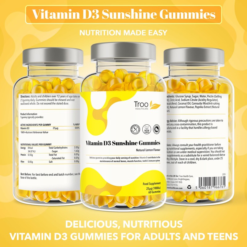Vitamin D3 Gummies (1000iu) - Natural Lemon Flavoured - 60