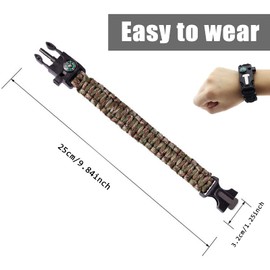 SZHS 4 Umbrella Rope Bracelets Survival Bracelet Flint Camouflage Green Umbrella Cord Belt Used for Outdoor Survival Camping and Survival of Men