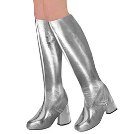 shoperama 70s Metallic Women's Boots Covers Gauntlets Shiny Disco Festival Show Revue Space Girl Costume Accessory Colour: Silver
