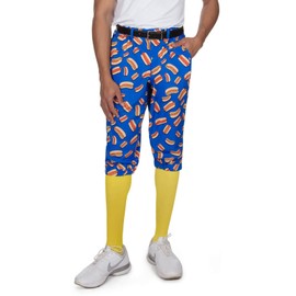 Tipsy Elves Blue Men's Hot Dog Golf Knickers w/Yellow Golf Socks - USA Golf Pants Size Large
