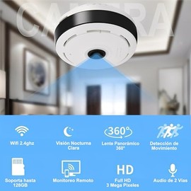 ZINKER Cámara WiFi Oculta Tipo Detector de Humo Panorámica 360º Full HD 1080p App V380pro CCTV Humo
