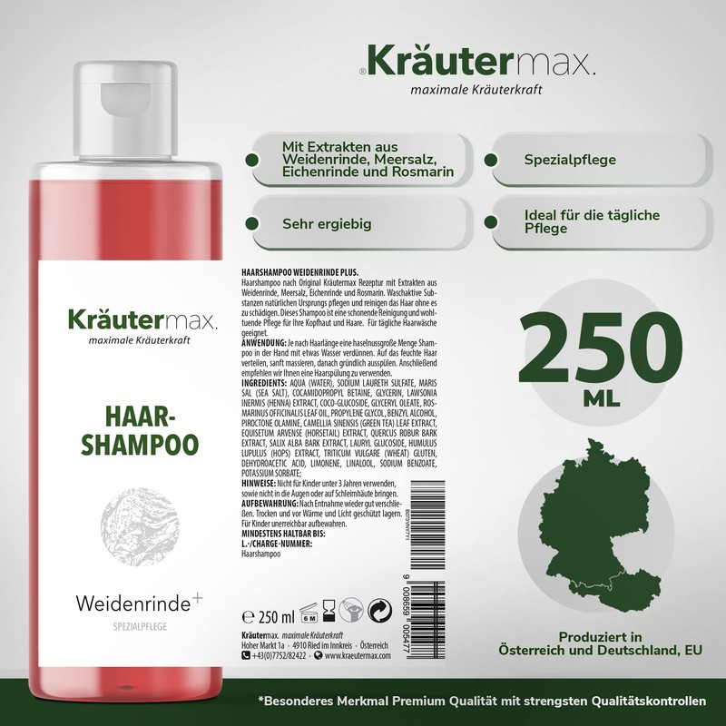Kräutermax. Willow bark shampoo lice with willow bark extract, 250