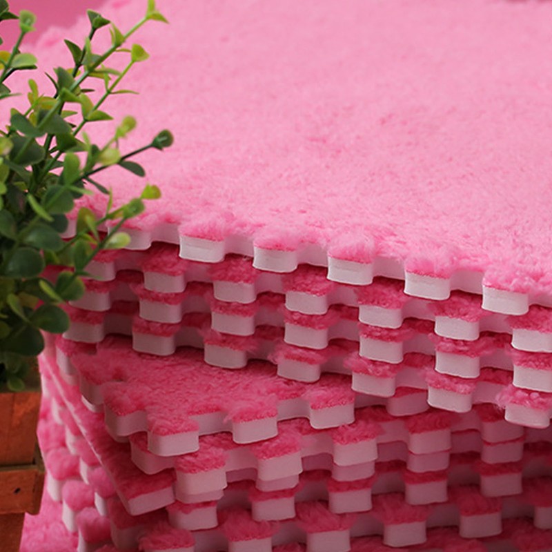 10pcs Plush Puzzle Floor Foam Mat Tiles Fluffy Cuttable Anti