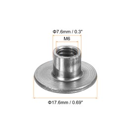 sourcing map M6 T-nuts, 50pcs Carbon Steel Tee Nut Round Base Weld Nuts 8mm Height Through Hole Flange Insert Female Thread Plate Nuts, Dark Gray