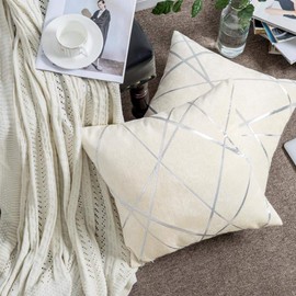 GIGIZAZA Cushion Covers 18 x 18 Inch Cream Square Chenille Decorative 45 x 45 cm Pillowcases for Sofa Bedroom Living room Set of 2