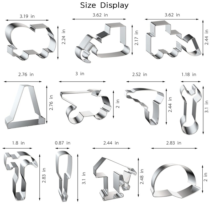 11PCS Construction Cookie Cutters Set, Excavator, Bulldozer, Dump Truck, Crane,