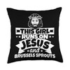 Girl runs on Jesus and Brussels sprouts Throw Pillow, 18x18,