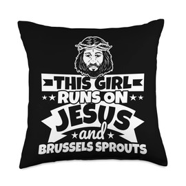 Girl runs on Jesus and Brussels sprouts Throw Pillow, 18x18, Multicolor