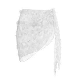 Ekouaer Womens Beach Sarong Semi-Sheer Swimwear Cover Ups Short Wrap Skirts White Butterfly XL