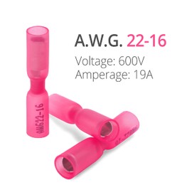 Wirefy Heat Shrink Female Bullet Connectors - Female Wire Bullet Connectors - Electrical Bullet Butt Terminals - Red 22-16 AWG 150 PCS