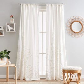 Peri Home Semi -Sheer Chenille Rose Rod Pocket Window Curtain Panel Pair, 108", White