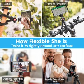 Fotopro Flexible Selfie Stick Tripod for Smartphone, Mini Tripod with Extendable Selfie Stick Phone Mount Wireless Remote Octopus Handheld Tripod for Camera Actioncam Vlogging(RM Series)