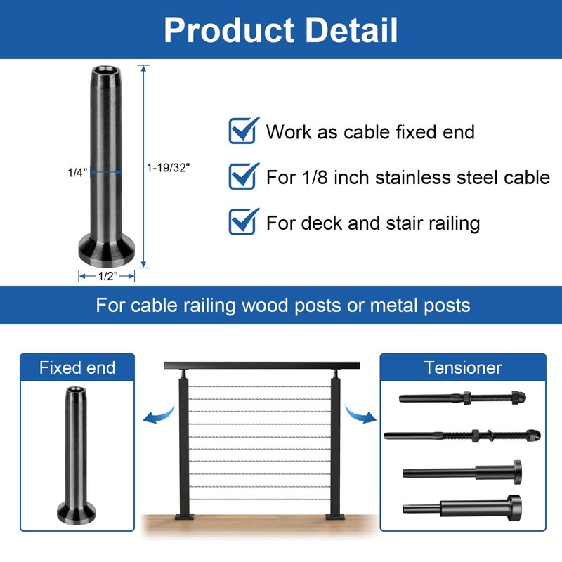 BLIKA 40Pack 1/8" Stainless Steel Black Stemball Swage Dead Ends