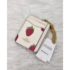 Coach CAR32 Zip Card Case With Strawberry Print NWT Chalk