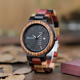 BOBO BIRD Mens Womens Wooden Watch Colorful Wood Watch Day Date Display Multifunction Handmade Quartz Watch Sports Chronograph Unique, Bracelet Type