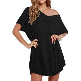 Ekouaer Womens Tshirt Nightgown Cotton V Neck Sleepshirts Comfy Casual Nightshirt for Women, Black, 3X-Large
