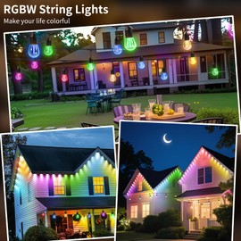 EIKOSON 26FT Outdoor String Lights, Outdoor Lights for Patio,with 12+2 LED RGBW Color Change,3000K Bright White Waterproof Bulbs, Dimmer & Remote, Customized 12 Colors & 4 Modes, for Backyard Decor