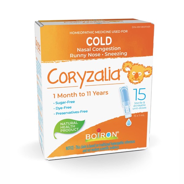 Boiron Coryzalia Children for colds and colds symptoms, 15 unit-doses (1 ml each). Baby Cold sterile drinkable unit-doses for nasal congestion, runny nose and rhinitis Non-drowsy
