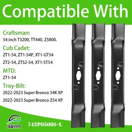 742P05086-L ​3 PCS Lawn Mower Blade Compatible with 54" Craftsman T3200 TT440 Z5800, Cub Cadet XT1-GT54 XT1-ST54 ZT1-54 ZT1-54P ZT2-54 ZTS2-54, MTD ZT1-54, Troy-Bilt Super Bronco 54K XP, Z54 XP