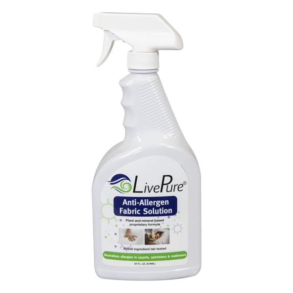 LivePure LP-SPR-32 Anti-Allergen 32 OZ Fabric Spray for Household Surfaces, Upholstery, Allergies from Dust Mites and Pet Dander, White