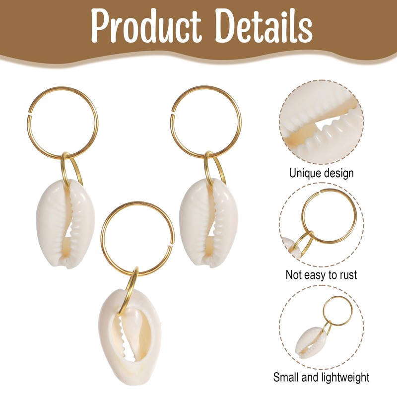DOPENSPI 10PCS Shell Hair Clips, Boho Shell Hair Rings Seashell