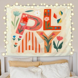 URLLUAE Playroom Tapestry, Play Room Decor, Boho Colorful Cute Floral Playroom Wall Tapestry Backdrop for Nursery Kids Girls Bedroom Play Rooms Decoration, 50x60 Inch