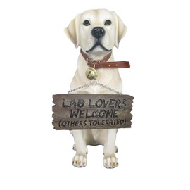 DWK-HD37476 - Labrador Retriever 14 Inch Puppy Dog with Welcome Sign Statue - Fantastic Detail Hand Painted Sculpture - Lab Art Decor Figurine Bust - Decorative Poly-Resin Outdoor Animal Figure