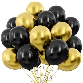 Black Gold Balloons, 50pcs 12 inch Gold Black Balloons Kit, Black Latex Balloons for Birthday, New Year,Wedding, Graduation Party Decorations
