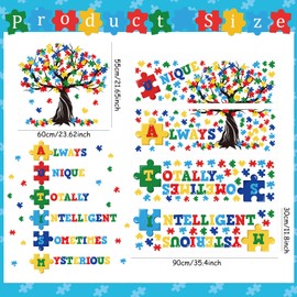 Calcomanía de pared inspiradora para el Día de la Concientización del Autismo, pieza de rompecabezas, decoración motivacional de árbol de ventana, espectro autista, decoración motivacional para