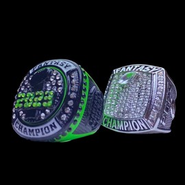 Set of two 2023 Fantasy Football Championship trophy ring | Silver Tone, and Neon Green and Black | Mixed Size, Non-Precious Metal, No Gemstone