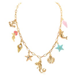 iSPECIAL Chunky Cute Beach Summer Necklace for Women Antique Layer Beach Ocean Moon Stars Western Boho Charm Necklaces Retro Link Chain Jewelry