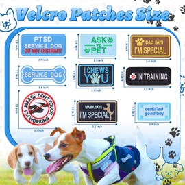FUNCOLOR Service Dog Patch for Harness: 12Pcs Blue Theme Hook and Loop Badges Patches for Boy Dog - Removable Embroidered in Training Do Not Pet Sticker for Dog Vest Collar Backpack