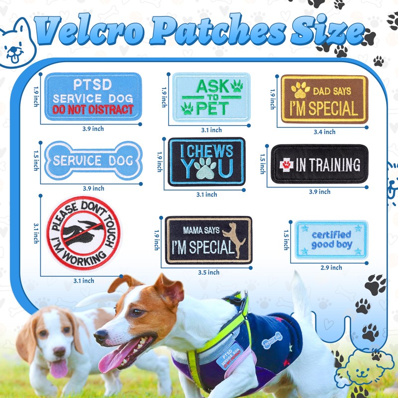 FUNCOLOR Service Dog Patch for Harness: 12Pcs Blue Theme Hook