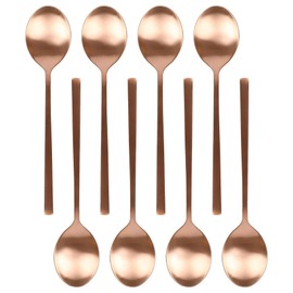Argon Tableware Stainless Steel Dessert Spoons - 20cm - Copper - 8X Dining Table Spoon High Polished Soup Spoon 8-Piece Dinner Spoons Cutlery Set