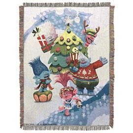 Universal Studio's Trolls, Holiday Time Woven Tapestry Throw Blanket, 48" x 60", Multi Color