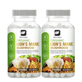 B Beworths 240 Pills Organic Lions Mane Mushroom Capsules 1000mg Support Brain & Focus