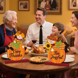 Fall Decorations for Home Scarecrow Decor Wooden Table Centerpiece Give Thanks Be Joyful Thanksgiving Table Decorations Harvest Scarecrow Table Topper for Autumn Thanksgiving Party Decor Supplies