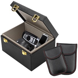 Jovbex Faraday Box with 2 Pack Faraday Bags for Key Fob Protector,Keyless Entry RFID Blocking Set,Car Key Signal Blocker Box(Black)