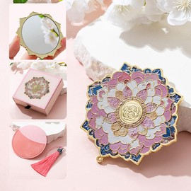 capasin Mandala Bohemian Flower Compact Mirror Hand Held Purse Pocket Travel Portable Desk Cute Vintage Gift for Girls Mini Small (D-Pink)