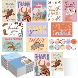Moinchore 100 Pack Western Cowboy Thank You Cards Assorted Blank Appreciation Greeting Note Cards with Envelopes Stickers for Teachers Employee Baby Shower Bridal Birthday Graduation