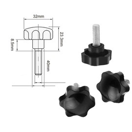 Keleily Screws with Handle M8 x 40 mm Pack of 12 Clamping Knob Wing Screw Star Grip Nut Plastic Head Clamping Screw Adjust Thumb Screw for Machine, Industry, Equipment, Black