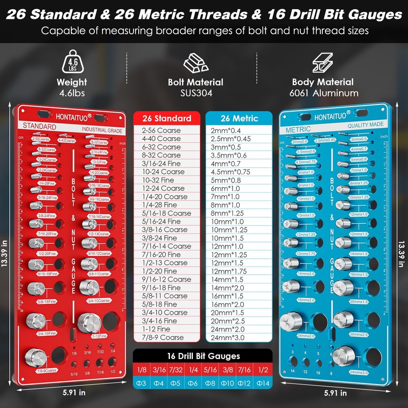 68 Nut and Bolt Thread Checker Standard and Metric,Bolt Size