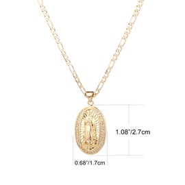 yipima 14K Gold Plated Guadalupe Virgin Mary Pendant Necklace for Women Men Two-layer White Color Zircon Inlay Oval Virgin Mary 3mm Flat Figaro Chain Necklace 18/22 inches (length: 18", white)